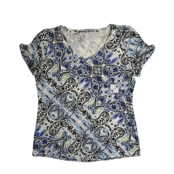 Set of 2 -T by Talbots MP t shirts, one V neck 2nd rounded. Multi colors - Picture 2 of 5